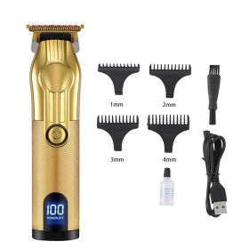 LCD Digital Display USB Charging Retro Oil Head Carving Hair Clipper (Option: Gold digital display-USB)