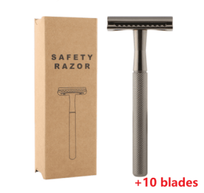 Manual vintage razor men's razor metal gift (Option: Black with 10Blades)